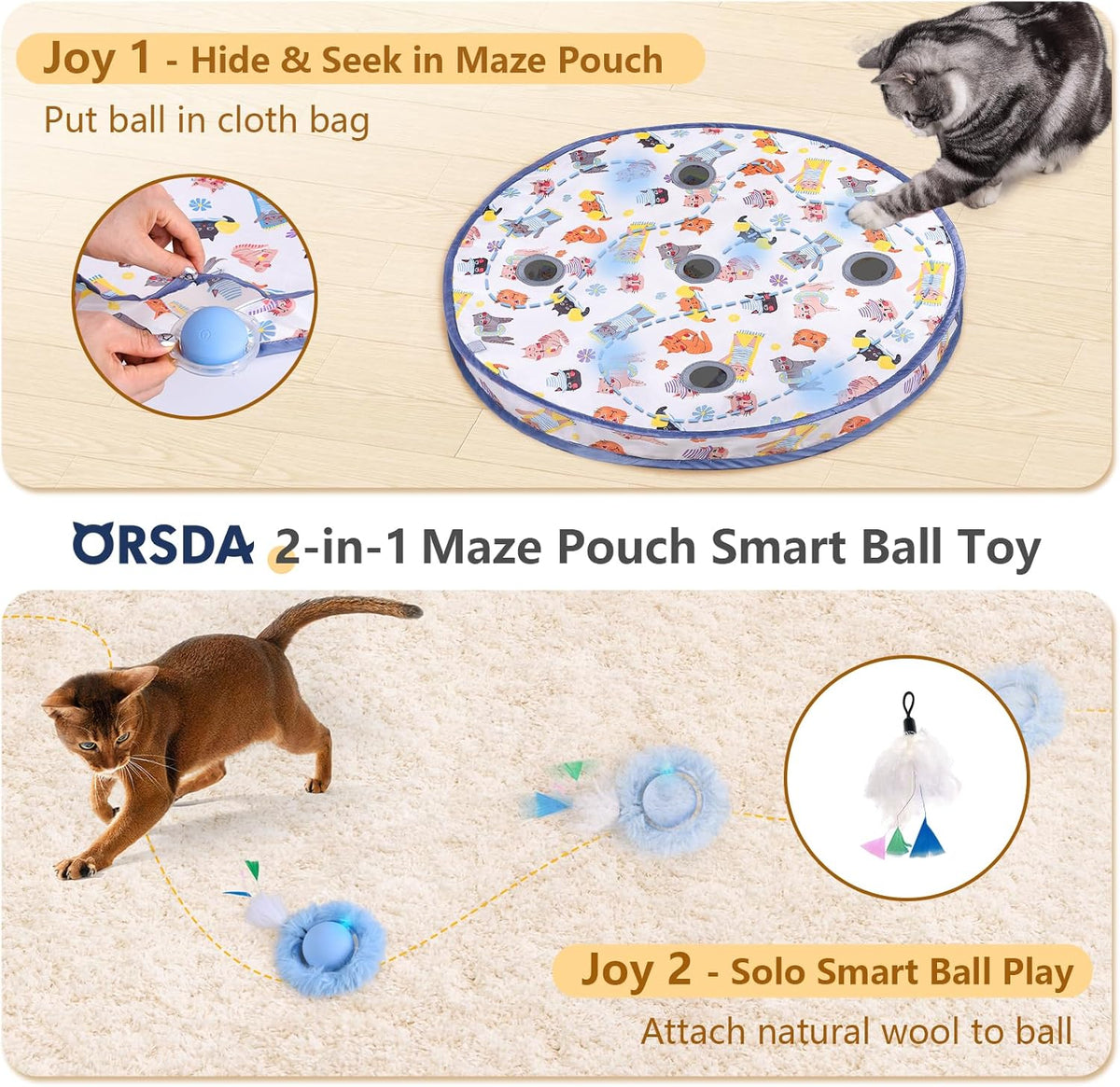 ORSDA 2-in-1 Upgraded Maze Pouch Smart Ball Toy