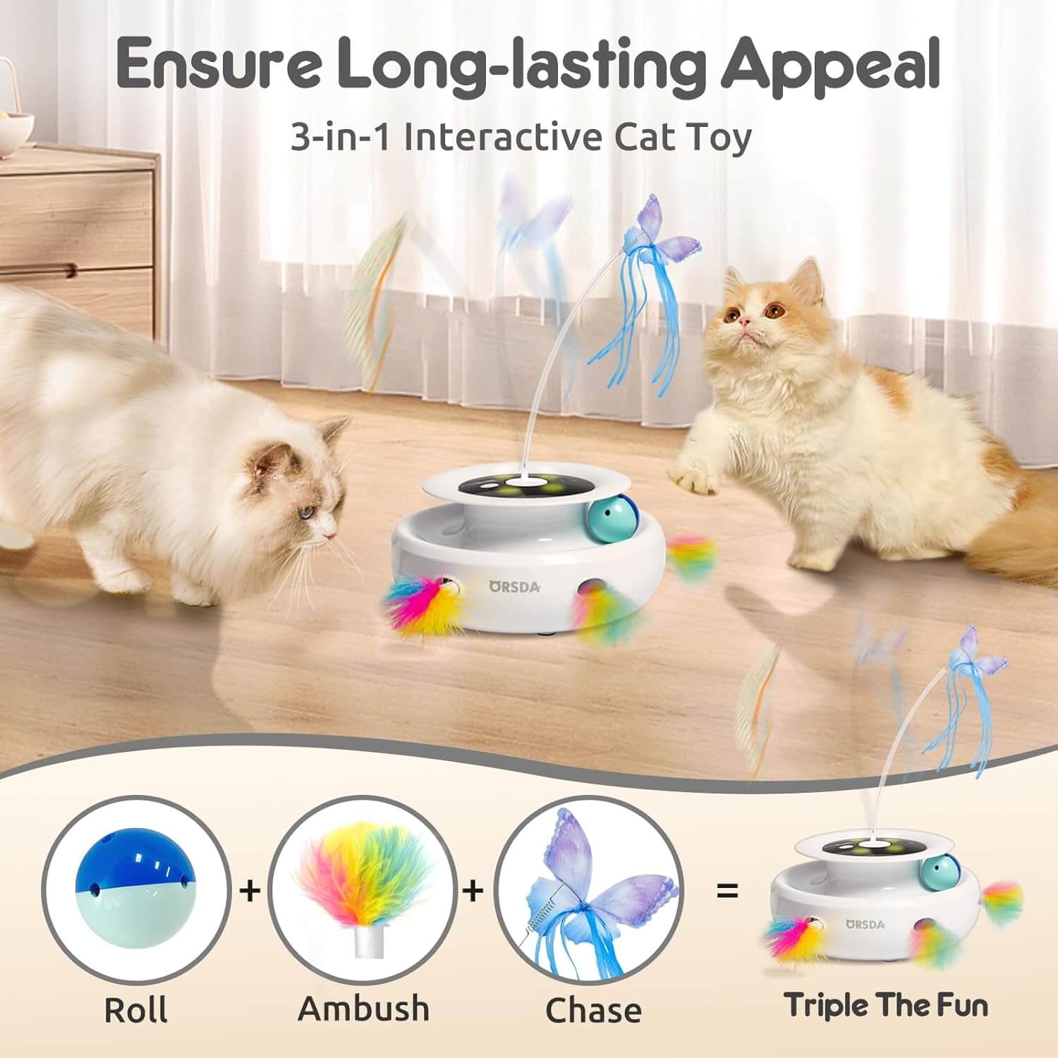 Two Speed Modes For Cat Toys, Three In One Automatic Interactive